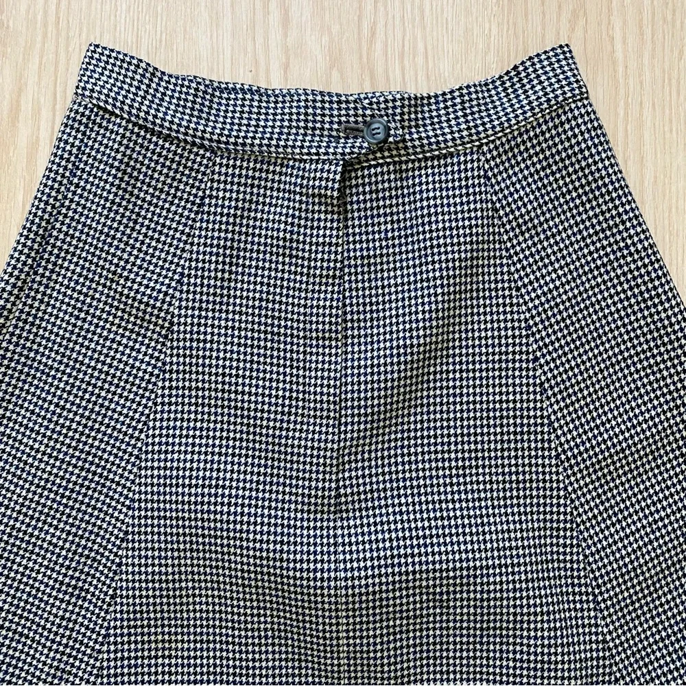 Vintage Wool Houndstooth A-Line Midi Skirt (~XS, 0)